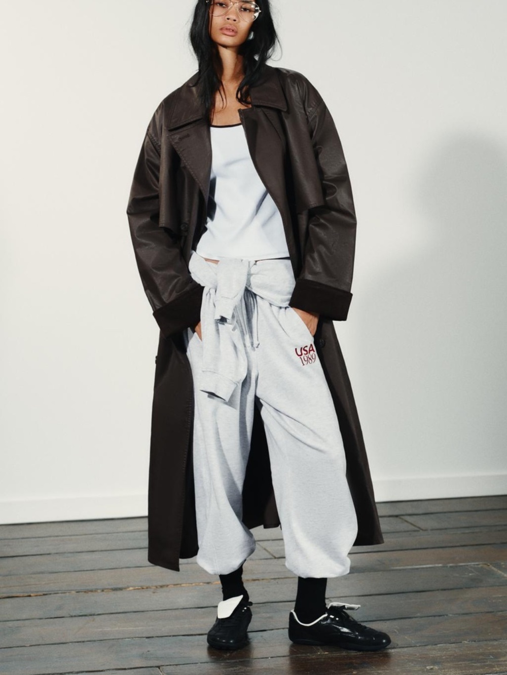 Zara Trench Cordoroy Cuffs Coat Waxing and Dark Brown Long Belted NWT - Picture 9 of 16